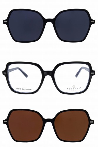 Oprawki clip-on damskie Vermari Milano VE849 C3 - głęboka czerń, acetat, widok z przodu