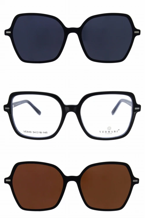 Oprawki clip-on damskie Vermari Milano VE849 C3 - głęboka czerń, acetat, widok z przodu