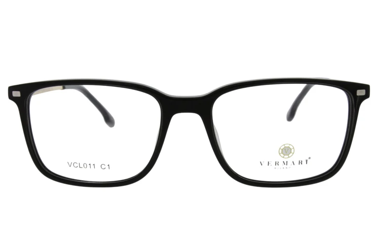 Oprawki clip-on unisex Vermari Milano VCL011 C1 - głęboka czerń z połyskiem, acetat+metal, widok z przodu