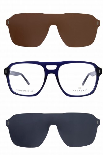 Oprawki clip-on meskie Vermari Milano VE845 C3 - granatowy, acetat, widok z przodu z nakładkami