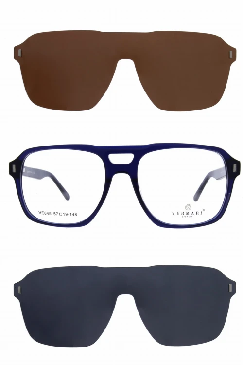 Oprawki clip-on meskie Vermari Milano VE845 C3 - granatowy, acetat, widok z przodu z nakładkami
