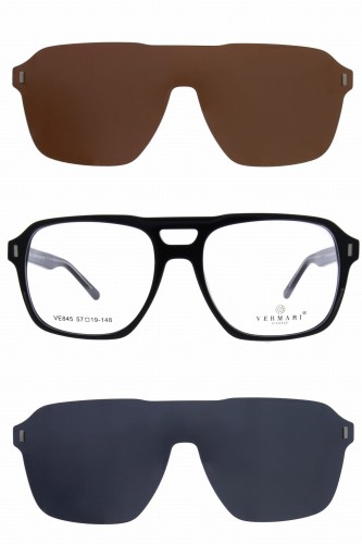 Oprawki clip-on unisex Vermari Milano VE845 C1 - czarne, acetat, widok z przodu z nakładkami