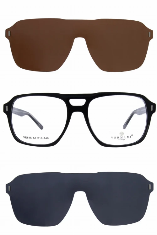 Oprawki clip-on unisex Vermari Milano VE845 C1 - czarne, acetat, widok z przodu z nakładkami