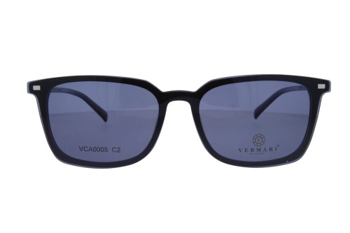 Oprawki clip-on unisex Vermari Milano VCA0005 C2 z czarną nakładką - czarne, acetat+metal, widok z przodu