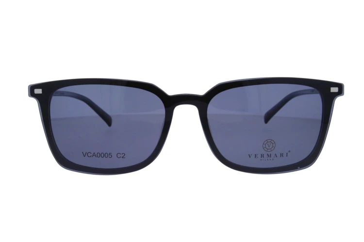 Oprawki clip-on unisex Vermari Milano VCA0005 C2 z czarną nakładką - czarne, acetat+metal, widok z przodu