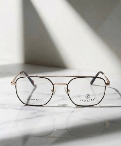 VCL001 C1 oprawki z nakładkami unisex - wielokątne, widok z przodu na marmurowym tle