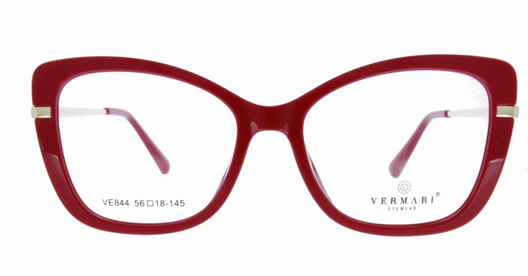 Oprawki clip-on damskie Vermari Milano VE844 C3 - głęboka czerwień, acetat+metal, widok z przodu