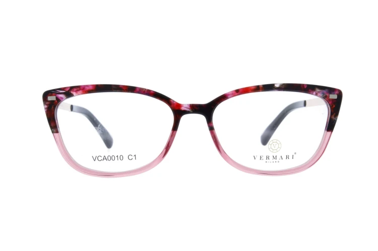 Oprawki clip-on damskie Vermari Milano VCA00010 C1 - wzór kwiatowy/jasnoróżowy, acetat+metal, widok z przodu