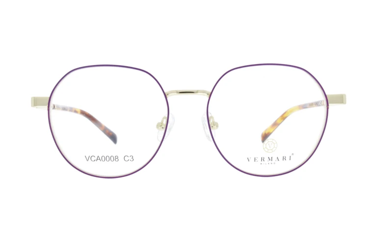 Oprawki clip-on unisex Vermari Milano VCA0008 C3 - złoty metal z fioletową obwódką, metal, widok z przodu