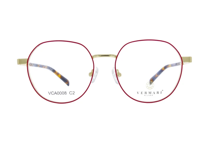 Oprawki clip-on unisex Vermari Milano VCA0008 C2 - złoty metal z czerwoną obwódką, metal, widok z przodu
