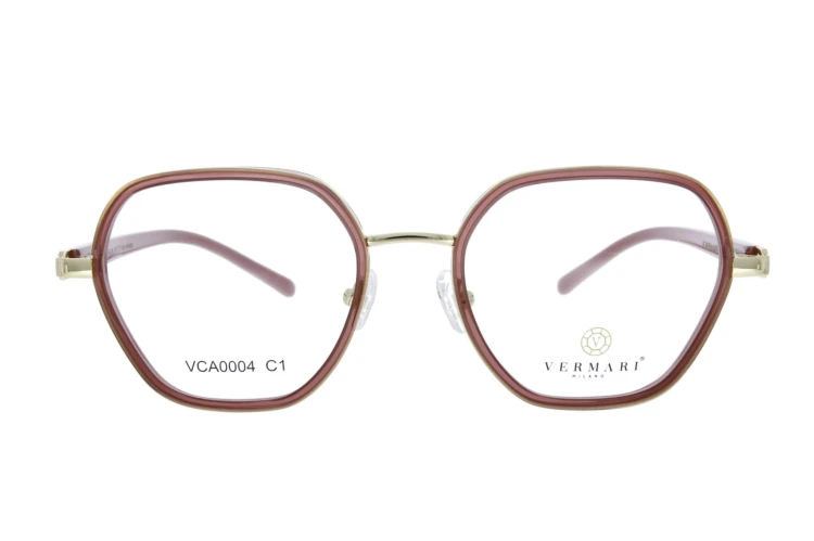 Oprawki clip-on unisex Vermari Milano VCA0004 C1 - bordowy acetat z beżową wstawką, acetat+metal, widok z przodu