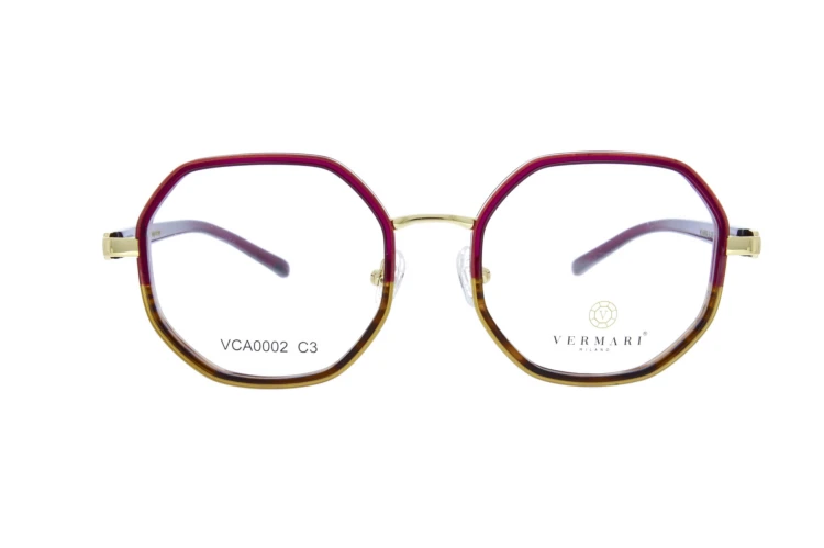 Oprawki clip-on damskie Vermari Milano VCA0002 C3 - bordowo-brązowe, acetat+metal, widok z przodu