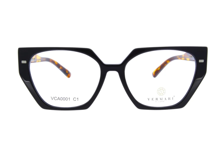 Oprawki clip-on damskie Vermari Milano VCA0001 C1 - czarne, acetat, widok z przodu