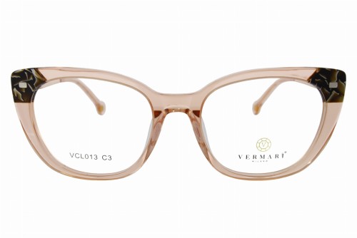 Oprawki clip-on damskie Vermari Milano VCL013 C3 - transparentny beżowy, acetat+metal, widok z przodu