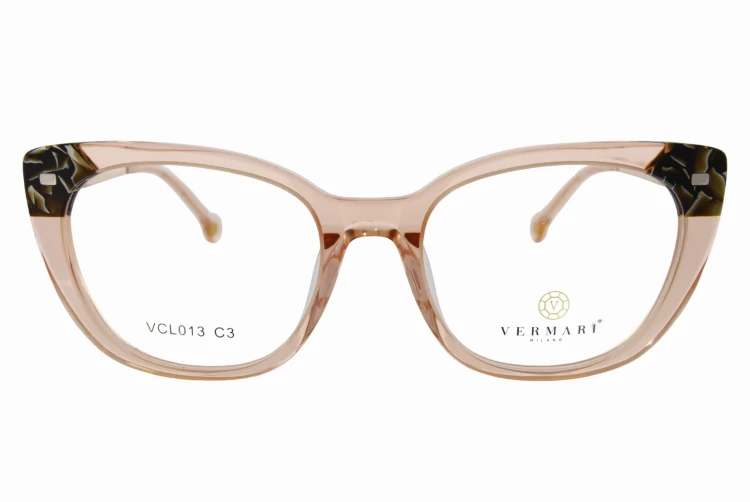 Oprawki clip-on damskie Vermari Milano VCL013 C3 - transparentny beżowy, acetat+metal, widok z przodu