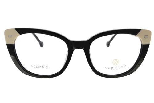 Oprawki clip-on damskie Vermari Milano VCL013 C1 - czarno-beżowe, acetat+metal, widok z przodu