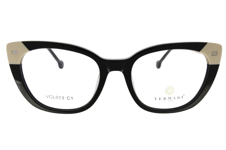 Oprawki clip-on damskie Vermari Milano VCL013 C1 - czarno-beżowe, acetat+metal, widok z przodu