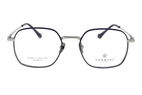Okulary korekcyjne unisex Vermari Milano VOT0055 C2 granatowy mat z srebrnymi elementami tytan widok z przodu
