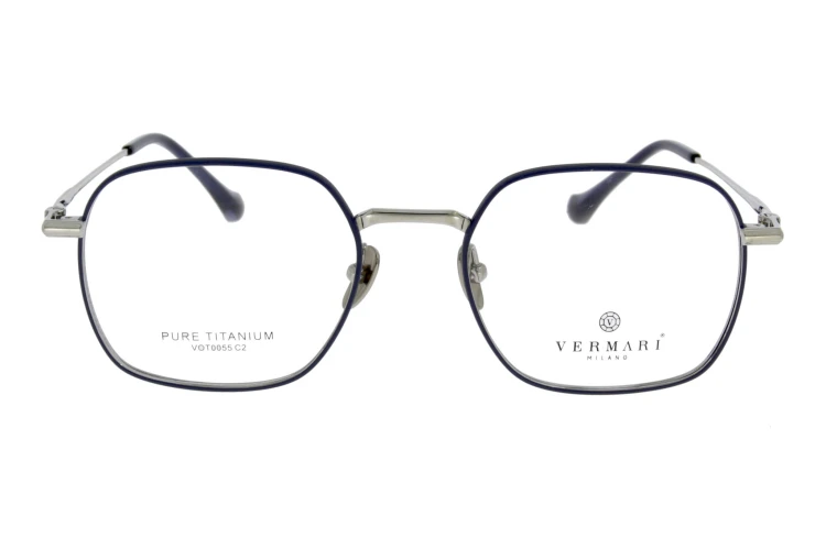 Okulary korekcyjne unisex Vermari Milano VOT0055 C2 granatowy mat z srebrnymi elementami tytan widok z przodu