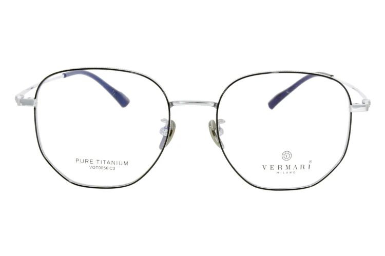 Okulary korekcyjne unisex Vermari Milano VOT0056 C3 srebrny mat z czarnymi akcentami tytan widok z przodu