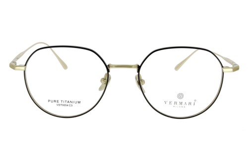 Okulary korekcyjne unisex Vermari Milano VOT0054 C3 czarny mat z złotymi akcentami tytan widok z przodu