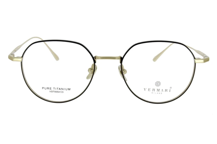 Okulary korekcyjne unisex Vermari Milano VOT0054 C3 czarny mat z złotymi akcentami tytan widok z przodu