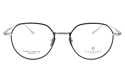 Okulary korekcyjne unisex Vermari Milano VOT0054 C2 czarny mat z srebrnymi zausznikami tytan widok z przodu