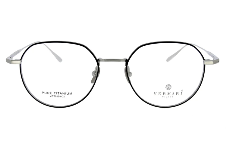Okulary korekcyjne unisex Vermari Milano VOT0054 C2 czarny mat z srebrnymi zausznikami tytan widok z przodu
