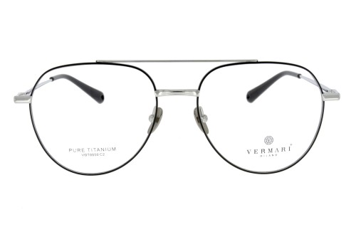 Okulary korekcyjne unisex Vermari Milano VOT0050 C2 srebrne z czarnymi rantami tytan widok z przodu