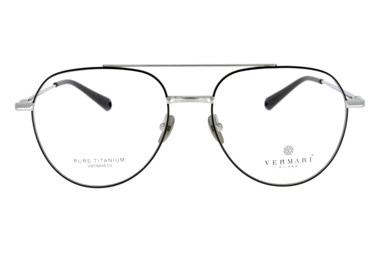 Okulary korekcyjne unisex Vermari Milano VOT0050 C2 srebrne z czarnymi rantami tytan widok z przodu