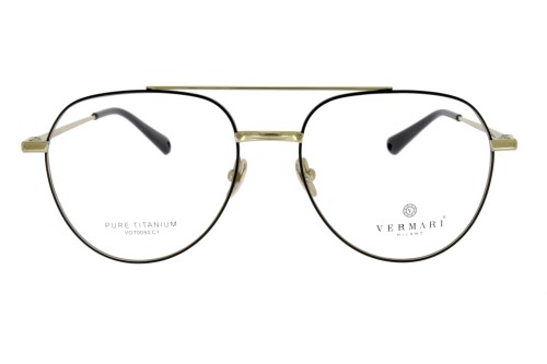 Okulary korekcyjne unisex Vermari Milano VOT0050 C1 złoty mat z czarnymi rantami tytan widok z przodu