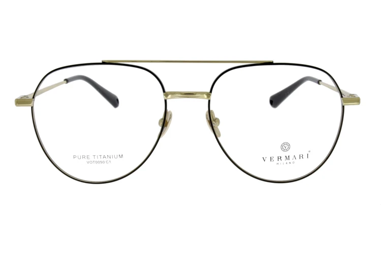 Okulary korekcyjne unisex Vermari Milano VOT0050 C1 złoty mat z czarnymi rantami tytan widok z przodu