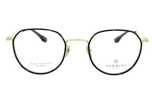 Okulary korekcyjne unisex Vermari Milano VOT0046 C3 czarny z złotymi akcentami tytan widok z przodu