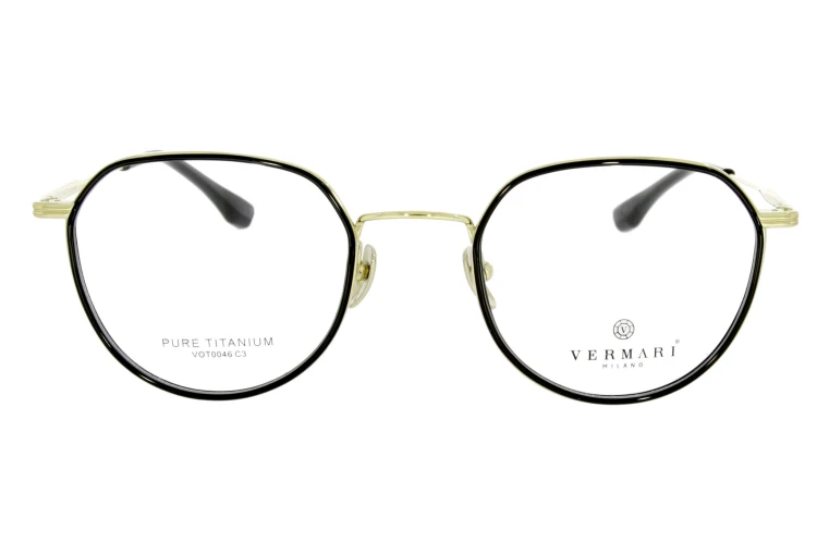 Okulary korekcyjne unisex Vermari Milano VOT0046 C3 czarny z złotymi akcentami tytan widok z przodu