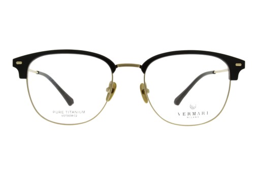 Okulary korekcyjne unisex Vermari Milano VOT0038 C2 czarny mat z złotym połyskiem tytan widok z przodu