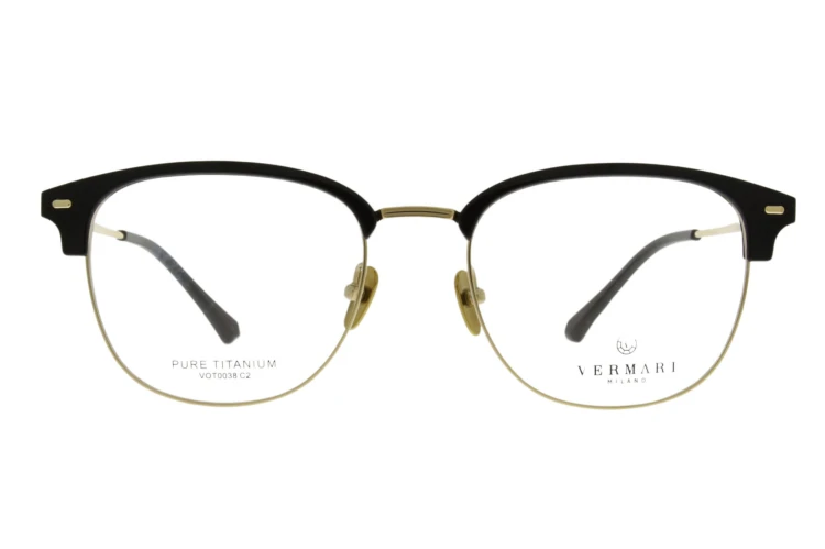 Okulary korekcyjne unisex Vermari Milano VOT0038 C2 czarny mat z złotym połyskiem tytan widok z przodu