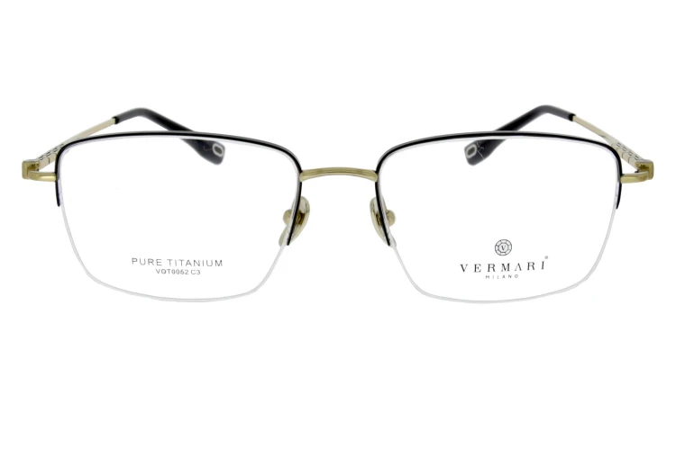 Okulary korekcyjne unisex Vermari Milano VOT0057 C3 czarno-złote tytanowe widok z przodu