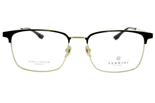 Okulary korekcyjne unisex Vermari Milano VOT0057 C1 czarny mat z złotym połyskiem tytan widok z przodu
