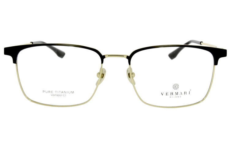 Okulary korekcyjne unisex Vermari Milano VOT0057 C1 czarny mat z złotym połyskiem tytan widok z przodu