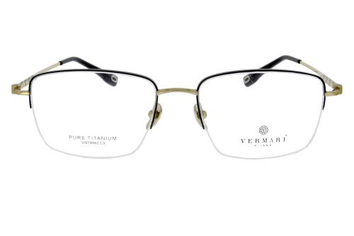 Okulary korekcyjne unisex Vermari Milano VOT0052 C3 czarno-złote tytanowe widok z przodu