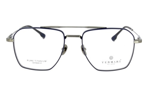 Okulary korekcyjne unisex Vermari Milano VOT0049 C2 granatowy mat z srebrnymi akcentami tytan widok z przodu