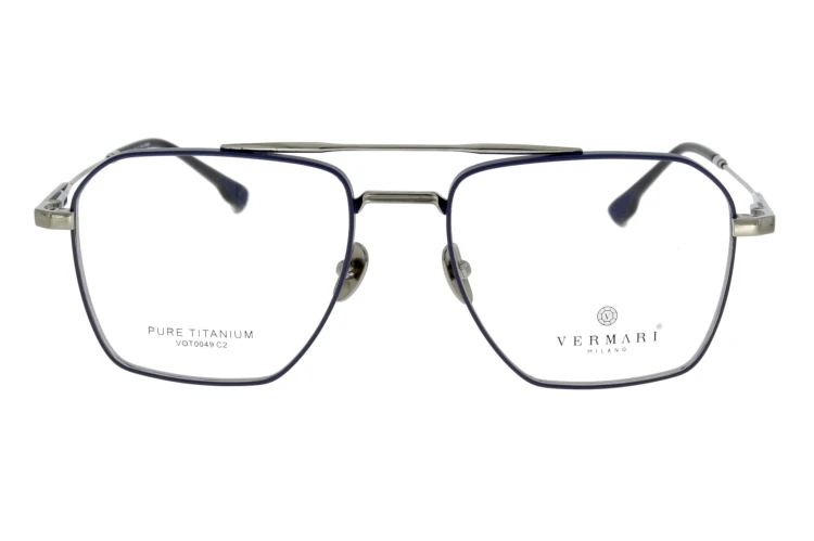 Okulary korekcyjne unisex Vermari Milano VOT0049 C2 granatowy mat z srebrnymi akcentami tytan widok z przodu