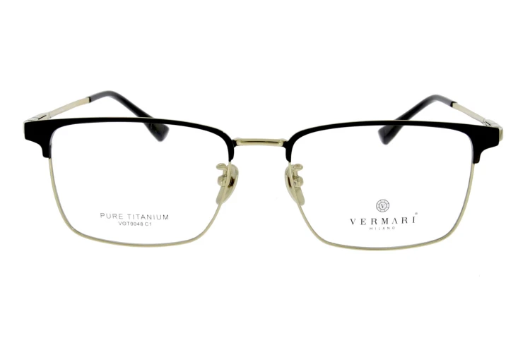 Okulary korekcyjne unisex Vermari Milano VOT0048 C1 czarny mat z złotym połyskiem tytan widok z przodu