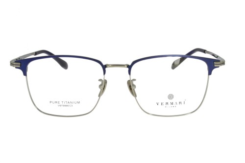 Okulary korekcyjne unisex Vermari Milano VOT0066 C3 granatowy mat z srebrnym dołem tytan widok z przodu