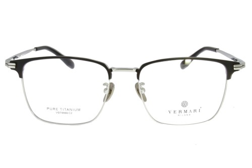 Okulary korekcyjne unisex Vermari Milano VOT0066 C2 czarno-srebrne tytanowe widok z przodu