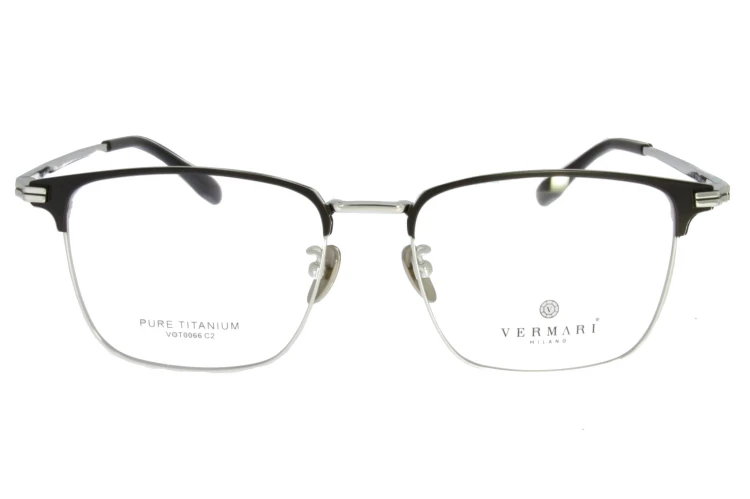 Okulary korekcyjne unisex Vermari Milano VOT0066 C2 czarno-srebrne tytanowe widok z przodu