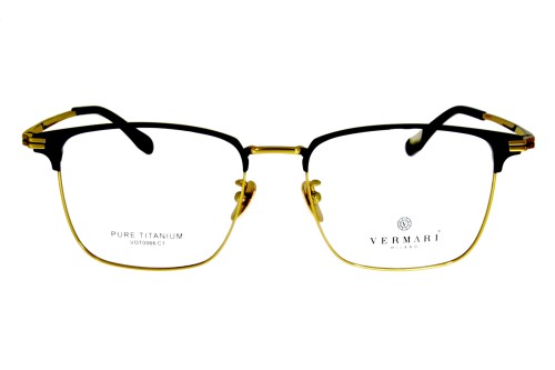 Okulary korekcyjne unisex Vermari Milano VOT0066 C1 czarny mat z złotym połyskiem tytan widok z przodu