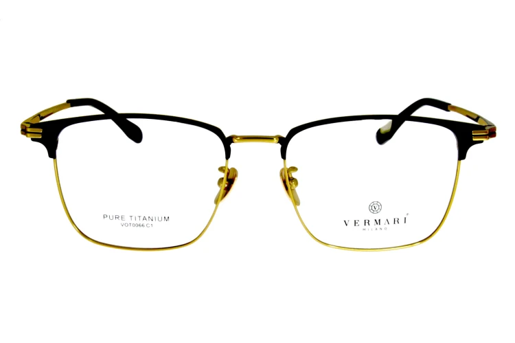 Okulary korekcyjne unisex Vermari Milano VOT0066 C1 czarny mat z złotym połyskiem tytan widok z przodu