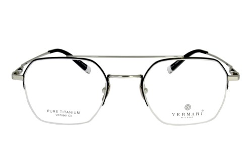 Okulary korekcyjne unisex Vermari Milano VOT0061 C3 srebrny mat z czarnym akcentem tytan widok z przodu