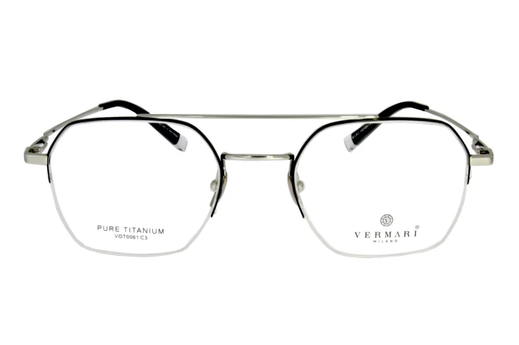 Okulary korekcyjne unisex Vermari Milano VOT0061 C3 srebrny mat z czarnym akcentem tytan widok z przodu